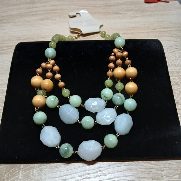 NWT Sonoma Life+Style Chunky Green Blue Beaded Layered Necklace Jewelry #90 - Picture 1 of 9